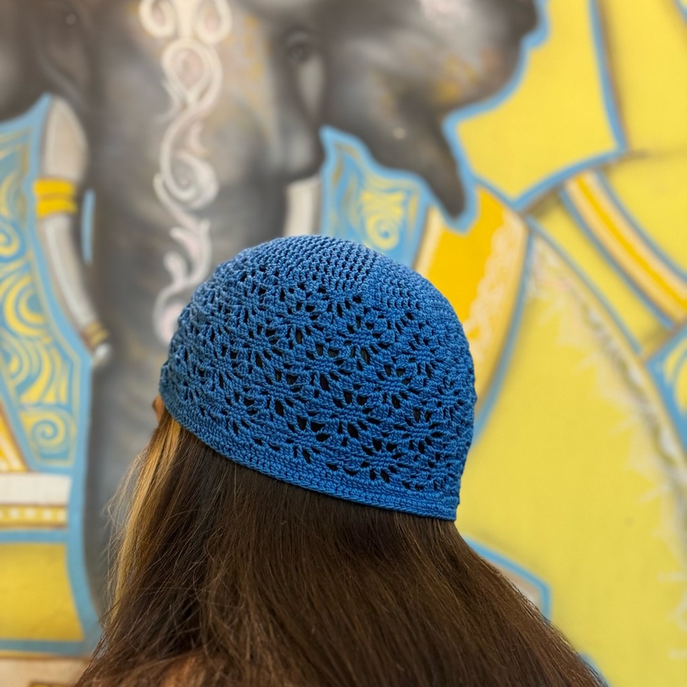 Royal Blue Lacy Knit Beanie Hat